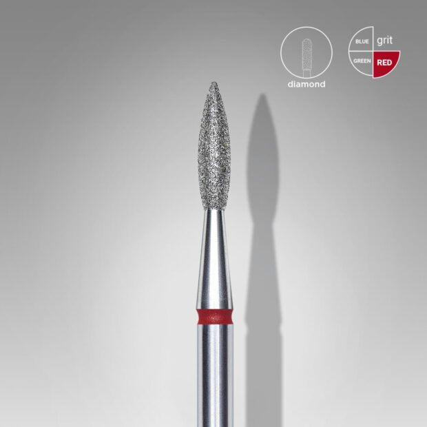 Frez diamentowy płomyk ostry czerwony EXPERT średnica 2,1 mm / część robocza 8 mm FA11R021/8