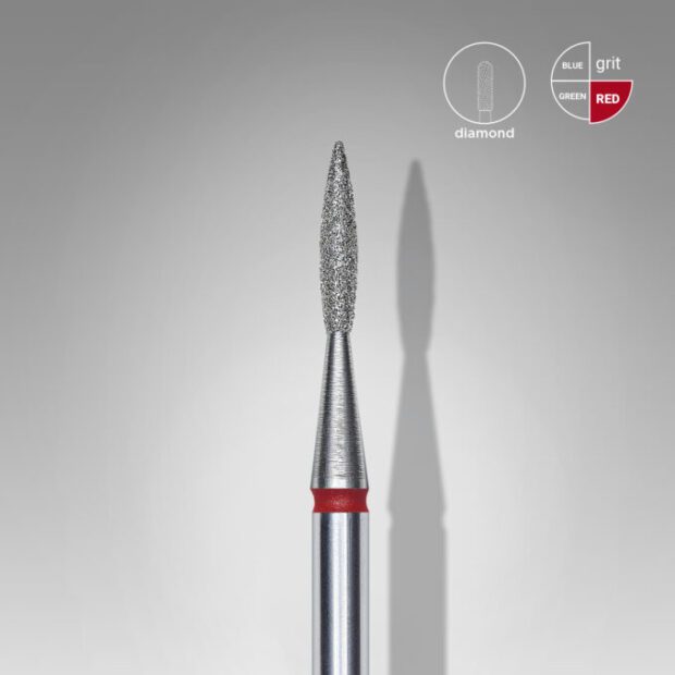 Frez diamentowy płomyk ostry czerwony średnica 1,6 mm / część pracująca 8 mm
